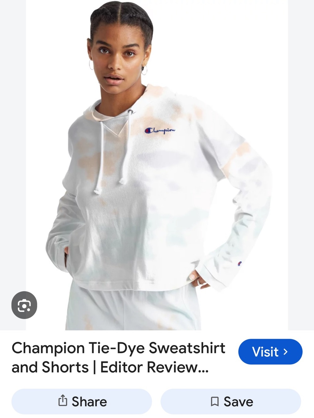 Champion White Tie-Dye Crewneck cropped Sweatshirt with Pastel Accents